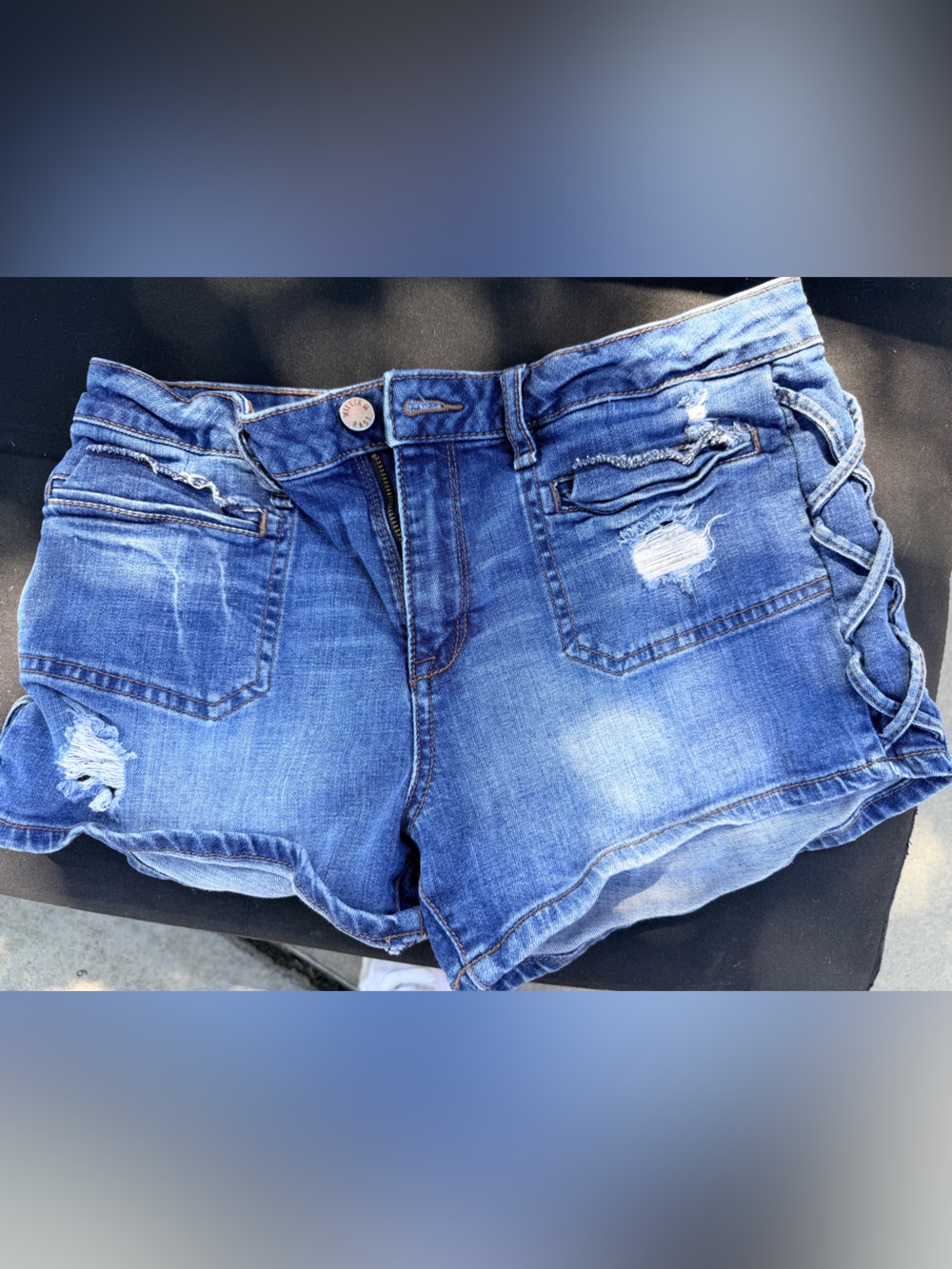 William Rast Distressed Lace-Up Denim Shorts - Blue
